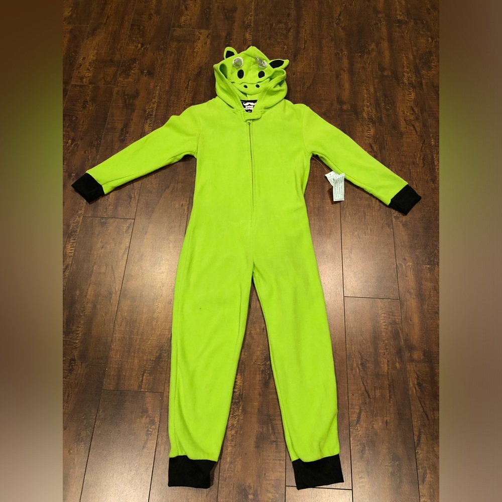 Under Disguise Dinosaur Green and Black Cozy Footies One Piece Size Small 8 NWT